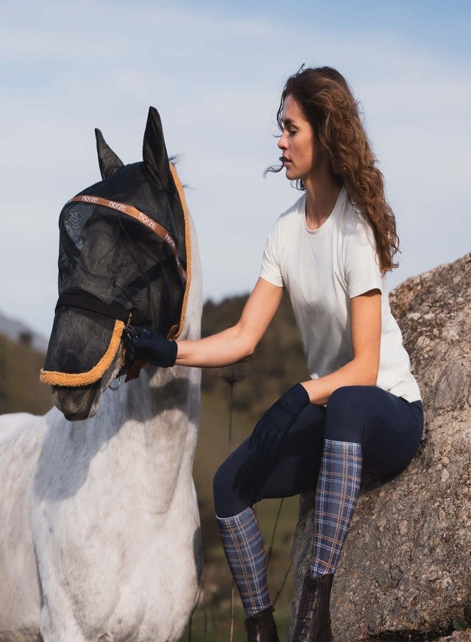 HORZE Wire-Framed Soft Mesh Fleece-Lined Fly Mask with UV Protection - Indian Tan - M - Image 1